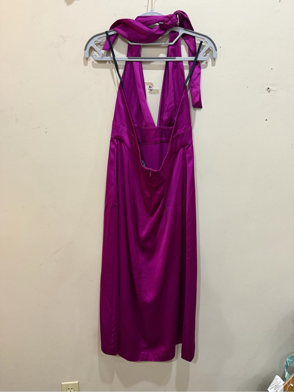 French Connection Fuchsia Satin Halter Midi Dress